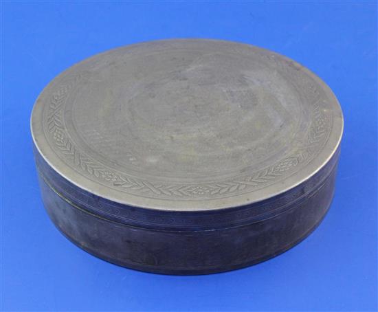 An early 20th century French engine turned 950 standard silver circular box and cover, 12.5 oz.